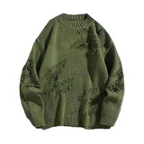 GETADME Long Sleeve Sweater Streetwear Men's Sweater Hip Hop Style Ripped Two-piece Design Knitted Round Neck Soft Warm Fall/winter