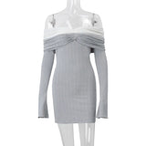 GETADME  Sexy One-Shoulder Color Block Knitted Dress Female Long-Sleeved Slim Thin Sweater Mini Dress Backless Party Club Outfits