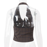 GETADME Candyhot Plaid Print Vintage V-neck Buttons Retro Casual Halter Crop Tops Y2K Summer Daily Sweet Cute Outdoor New All-Match Vest