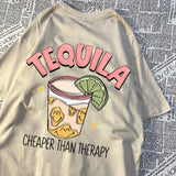 GETADME Tequila Is Cheaper Than Therapy Woman's Tops Simple Casual Clothing Creative Round Neck T-shirts Fashion Summer Woman Clothing