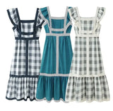 GETADME Women's Clothing Square Collar Color Contrast Patchwork Dress Sleeveless High Waist Fashion Casual Dress