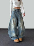 GETADME 2025 Ropa Y2K Fashion Ink Paint Vintage Blue Baggy Jeans Pants For Women Clothing Old Wide Leg Lady Denim Trousers Ropa De Mujer