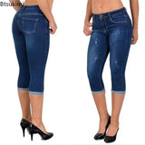 GETADME 2025 Women's Summer Skinny Denim Pants Jeans Mid Waist Stretch Capri Pants Knee Length Trousers Black Blue Ladies Pencil Pants
