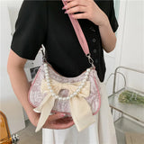 GETADME Pearl Female Bag Retro Luxury Designer Handbag Bow Crossbody Bags Fashion Canvas Women's 2025 Trend Shoulder bag Purses