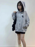 GETADME Y2k Kawaii Japanese Cartoon Long Sleeve Zipper Hooded Sweatshirts Subculture Loose Casual Hoodies Women Tops 2000s Vintage Chic
