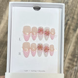 GETADME 10pcs French Almond Press on Nails Flower False Nails Wearable Stick-on Nails Fake Nail Uñas Postizas Mujer Накладные Ногти 네일팁