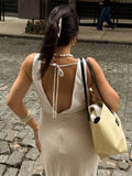 GETADME Bornladies Women's 2026 Summer New V-Neck Cami Dress Elegant Fitted Waist Back Lace-Up Sleeveless Maxi Dress