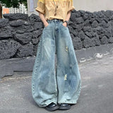 GETADME 2025 Cyber Y2K Streetwear Washed Blue Baggy Ripped Jeans Pants For Women Clothing Wide Leg Lady Denim Trousers Ropa Para Mujer