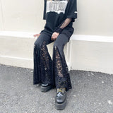 GETADME Women Gothic Flare Pants Sexy Black Lace Patchwork High Waist Vintage Harajuku Hippie Punk Grunge Streetwear Female Y2k Pants