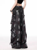 GETADME American 2000s Heavy Industry Y2K Harajuku Gothic Multi-Pocket Washed Black Jeans Men And Women Oversize Hip Hop Wide Leg Pants