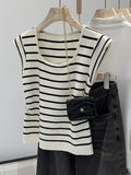 GETADME 2025 Female Elastic Slim Casual Vests Pullover Camis Summer Spring Striped Tank Tops Women Sleeveless Knitted T-Shirts Crop Tops