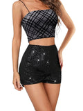Getadme-Women's Summer Sequin Shorts High Waist Sparkly Glitter Straight Leg Shorts Concert Party Clubwear
