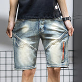 GETADME Summer Men's Denim Shorts Retro Motorcycle Elastic Cotton Fashion Knee Length Short Jeans Zipper Hip Hop Rock Streetwear