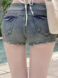 GETADME Nostalgic blue retro style hot girl fried street jean shorts female summer new style design small slim slim pack hip hot pants