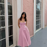 GETADME Suninheart 여름 우아한 미디 스파게티 스트랩 드레스 슬림 V넥 A라인 파티 드레스 카키 캐주얼 드레스 여성 의류