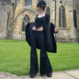 GETADME Goth Mall Black Lace Patchwork High Waist Flare Pants, Vintage Harajuku, Hippie, Punk, Grunge, Streetwear, Y2k, Sexy