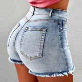 GETADME High Waist Hot Pants Women's Jeans Available in Multiple Colors Women's Denim Stretch Shorts Stretch Tassel Distressed