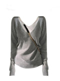 Getadme-Autumn Fake Two Pieces V Neck Casual Contrast Color Women Sweaters Long Sleeve Pullovers All Match Chic Fashion Jumpers