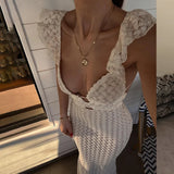 GETADME Temperament Bag Hip Vacation Female Dress Women 2025 Flying Sleeve Evening Dress Ladies Elegant French Backless Slim Party Dress