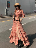 GETADME Sweet Red Plaid Summer Women's 2 Piece Set Vintage Long Sleeve Y2k Tops + Design Irregular Skirt Hottie Japanese Holiday Outfits