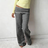 GETADME Womens Casual Pajama Pants Striped Low Waisted Lounge Pants Elastic Waist Drawstring Long Trousers