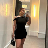 GETADME 블랙 미니 드레스 여성 여름 패션 섹시 반팔 슬림 기본 드레스 캐주얼 스트리트웨어 클럽웨어 우아한 레이디 파티 드레스