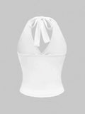 GETADME 26Solid V-neck Backless Halter Crop Top for Women Summer Sexy Y2K Sleeveless Ruched Top Streetwear