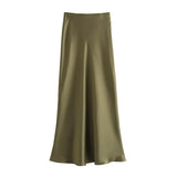GETADME 2025 New Pink Midi Skirts Women Fashion Elastic Waist Black Skirt Autumn Casual High Waist Satin Long Skirt Women's Chic Skirts