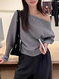 GETADME Batwing Long sleeve Knitted Pullover Women 300g Thick Off shoulder Top Korean Fashion Sweater Loose Casual Autumn Outwear Pull