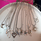 GETADME 고딕 펑크 리본 하트 태양 별 달 펜던트 뱀 체인 목걸이 남성 여성 힙합 빈티지 Y2K EMO 그런지 주얼리 액세서리