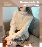 GETADME Women's Lace Shirts Blouses Y2k Vintage Aesthetic Harajuku 2000s Elegant Fashion Solid Color Long Sleeve Shirt Top Clothes 2025