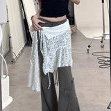 GETADME Y2K Irregular Mini Skirts Women Harajuku Aesthetic White Lace Tulle Bandage Skirt Japanese Vintage Hollow Out Faldas New