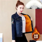 GETADME 2025 Autumn Winter Fleece Denim Jacket Women Big Fur Collar Short Coat Thicken Velvet Liner Warm Tops Lady Jean Coat Outerwear