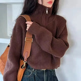 GETADME Half Zip Collar Sweater Women Pullovers Soft Knitted Long Sleeve Short Jumper Fall Winter Teen-girl Korean Fashion Outfit