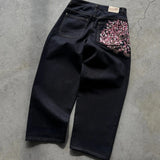 GETADME Y2K Baggy Jeans Cherry Blossom Embroidery Denim Pants Men Women American Hiphop Streetwear Wide Leg Denim Trousers