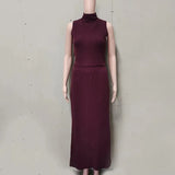 GETADME Tuularose Elegant Long Skirt Two-piece Set Women's Sleeveless Knitted Turtleneck Vest Slim Skirt Set 2025 New Fashion Skirt Set