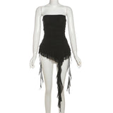 GETADME 2025 Summer Women's Fashion Off Shoulder Slim Fit Tassel Ruffle Strapless Solid Color All-match Tank Top Streetwear Sexy Vests