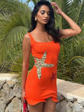 GETADME Stunning Shiny Stars Ruffles Hem Knitted Mini Dress Women's Chic Slim Fit Sleeveless Sling Vestidos 2025 Lady Street Gowns New