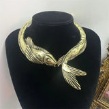 GETADME 레트로 기하학적 금붕어 코이 목걸이 토크 초커 여성용 유럽 미국 스타일 개성 커프 목걸이 주얼리