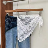 GETADME 2 in 1 Triangle Short Skirt Half Skirt Butt Curtain Skirt Lace Trim Apron Soft Lace Stacked Ins Style Korean Spring Headscarf