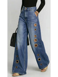 GETADME Missuoo Women's Washed Blue High-Waist Metal Grommet Wide Leg Jeans 2026 Casual Loose Fit Streetwear Pants Casual Trousers
