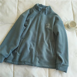 Getadme Y2k Women Embroidery Zip Up Hoodie Fleece Jacket Thick Warm Winter Plush Zipper Sweatshirt Outwear Hoodies Tops Clothes