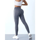 GETADME Yoga Leggings Women Striped Slim Sports Pants High Waist Hip Liftting Casul Tights Workout Running Stretchy  Gym Leggings