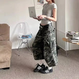 GETADME New 2026 Camouflage Jeans Womon High Street Loose Straight Leg Casual Seven-minute Denim Pants Woman