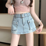 GETADME Women's Light Blue A-Line Mini Skirts Harajuku Denim Skirt Vintage Y2k Aesthetic High Waist Jean Skirt 2000s Trashy Clothes 2025