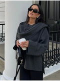 Getadme Solid Long Sleeved Short Coat With Scarf Women Loose Single Button Warm Jacket Autumn Winter Fashion Female Streetwear