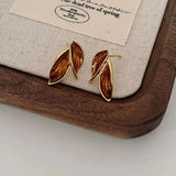 GETADME Maillard Brown Color Leaf Geometry Stud Earrings for Women Korean Simple Texture Fashion Cute Girl Jewelry Accessories