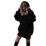 GETADME Women's Autumn/Winter Thickened Hooded Pullover Sweatshirt Solid Color Casual Loose-Fit Long Sleeve Top Warm Comfortable