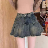 GETADME Vintage Fringe Design Slimming High-waisted Denim Skirt Women's Mini Dress Plenty Wrinkles For Summer