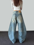 GETADME 2025 Ropa Y2K Fashion Ink Paint Vintage Blue Baggy Jeans Pants For Women Clothing Old Wide Leg Lady Denim Trousers Ropa De Mujer